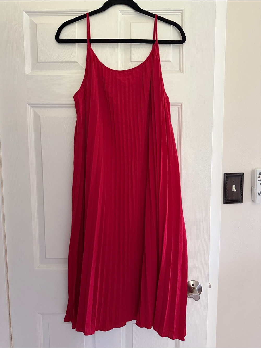 H&M Red Pleated Spaghetti-Strap Dress